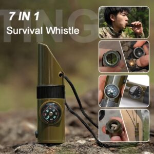 7 in 1 Survival Whistle Portable High Decibel Safety Whistle For Outdoor Camping Hiking Emergency SOS Compass Light Multi Tools